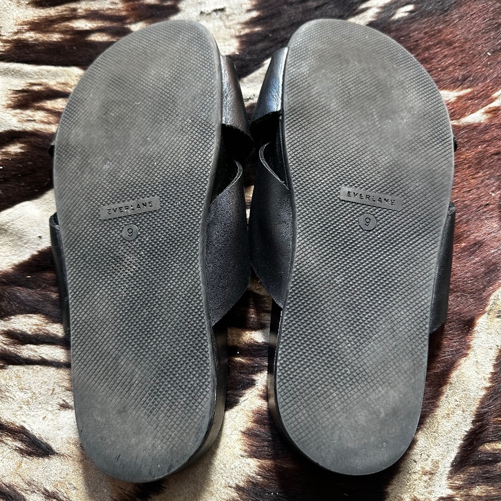 Everlane Women Crisscross Leather Black Slide Flats Sandals Shoes Sz 9 - Picture 3 of 3